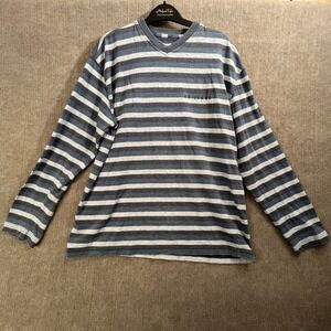 CK Jeans Striped Long Sleeve V Neck T-Shirt‎ Blue White Gray Menswear